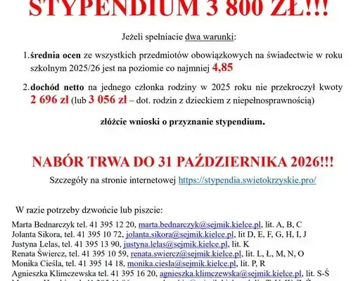 3800 zł stypendium dla uczniów klas VII i VIII – trwa nabór wniosków