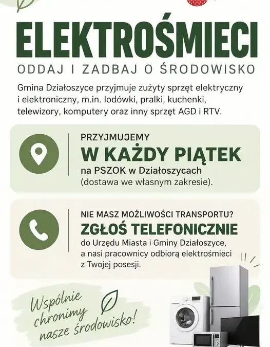 Gmina Działoszyce odbiera elektrośmieci – lodówki, pralki i RTV