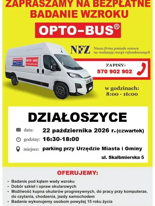 Bezpłatne badanie wzroku w Działoszycach – optobus już 22 października