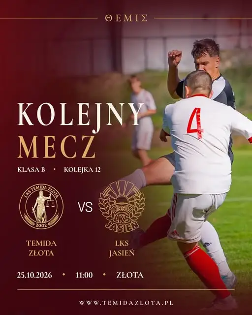 LKS Temida Złota zagra w niedzielę z LKS Jasień w 12. kolejce Klasy B