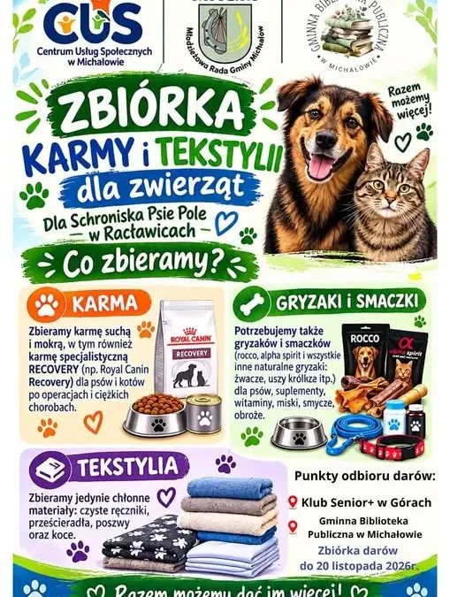 Michałów łączy siły dla zwierząt ze schroniska w Racławicach – trwa zbiórka darów